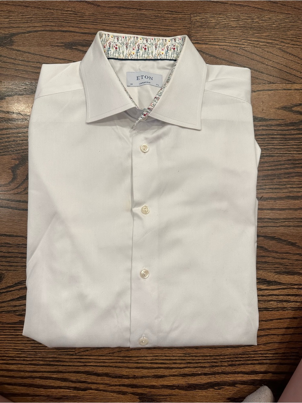 Eton White Dress Shirt with Floral-Print Inner Collar